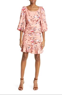 byTiMo Ruched Floral Embroidered Jacquard Dress in Blush