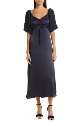 byTiMo Ruched Sleeve Satin Crepe Gown in Navy