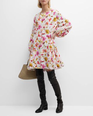 Byward Floral-Print Flounce Poplin Midi Dress