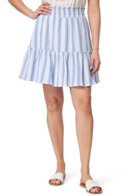 C & C California Diana Tiered Cotton Gauze Skirt in Soft Chambray Yd Stripe