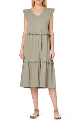 C & C California Jada Tiered Ruffle Midi Dress in Vetiver