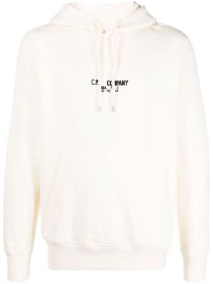 C.P. Company brushed-fleece logo-print hoodie - White