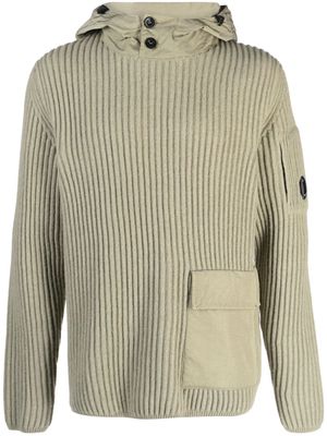 C.P. Company chunky-ribbed wool-blend hoodie - Green