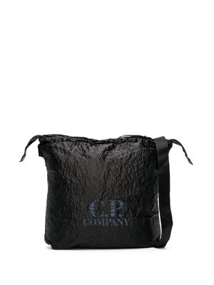 C.P. Company crinkled-finish logo-print shoulder bag - Black