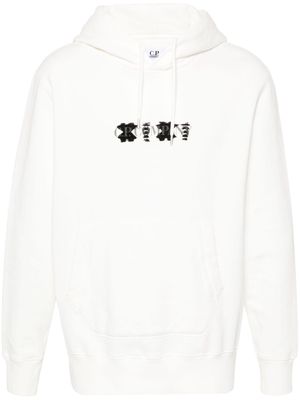 C.P. Company flocked-logo cotton hoodie - White