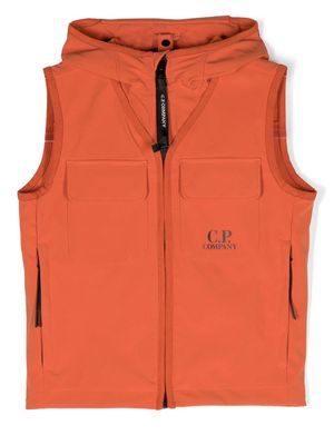 C.P. Company Kids Goggle-hood logo-print vest - Orange