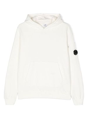 C.P. Company Kids Lens-patch cotton hoodie - White