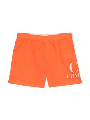 C.P. Company Kids logo-embroidered swim shorts - Orange
