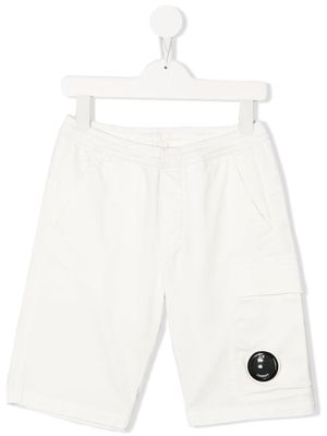 C.P. Company Kids logo-patch track shorts - White