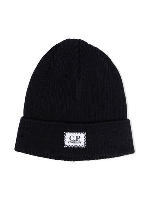 C.P. Company Kids logo-patch virgin-wool hat - Blue