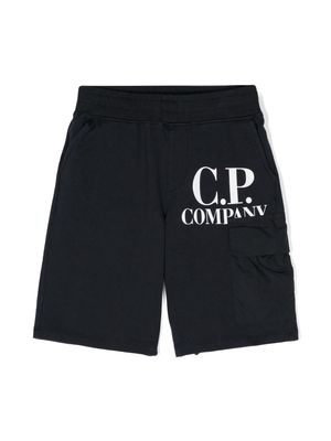 C.P. Company Kids logo-print cotton track shorts - Blue