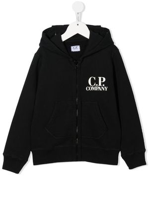 C.P. Company Kids logo print zip-up hoodie - Black