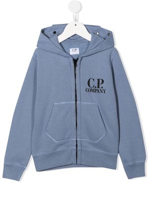 C.P. Company Kids logo-print zip-up hoodie - Blue