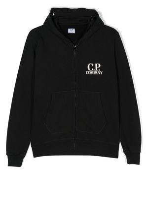 C.P. Company Kids TEEN logo-print zipped hoodie - Black