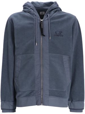 C.P. Company logo-embroidered zipped cotton hoodie - Blue