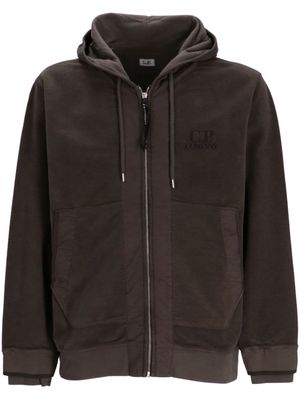 C.P. Company logo-embroidered zipped cotton hoodie - Brown