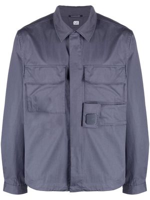 C.P. Company logo-patch cotton shirt jacket - Blue