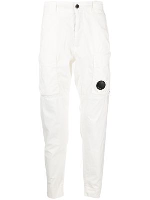 C.P. Company logo-patch tapered trousers - White