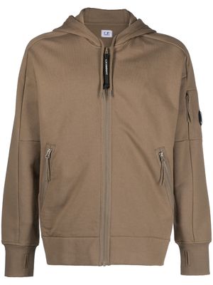 C.P. Company logo-patch zip-up hoodie - Brown