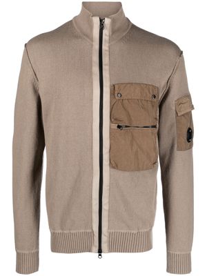 C.P. Company logo-patch zip-up sweatshirt - Brown