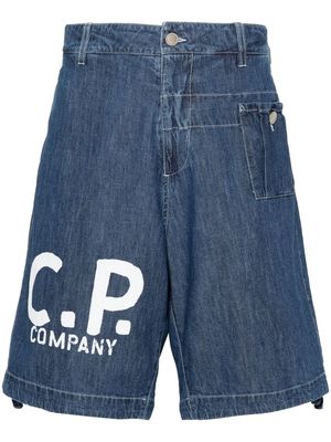 C.P. Company logo-print denim shorts - Blue