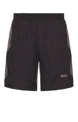 C2H4 Wrinkled Nylon Arch Panelled Track Shorts in Black