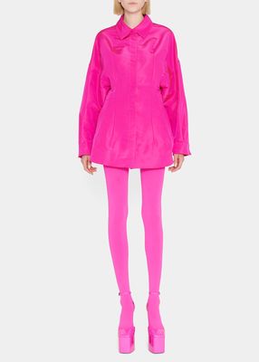 Caban A-Line Mini Silk Shirtdress