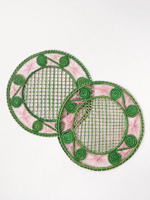 Cabana Magazine - Set Of Two Cartagena Wicker Placemats - Womens - Green Pink