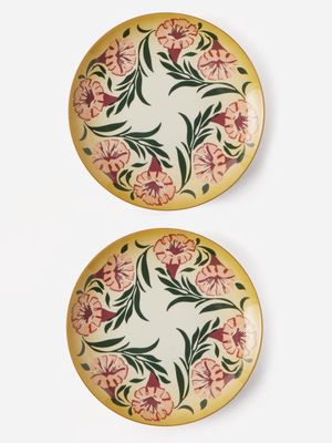 Cabana Magazine - Set Of Two Olga Ceramic Dinner Plates - Womens - White Gold Multi