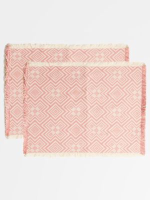 Cabana Magazine - Set Of Two Salentina Reversible Cotton Placemats - Womens - Pink Green