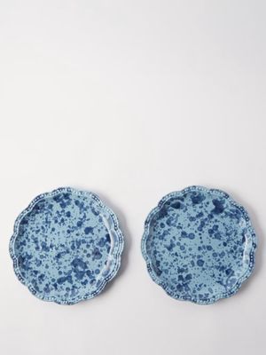 Cabana Magazine - Set Of Two Speckled Glazed-ceramic Dinner Plates - Womens - Blue