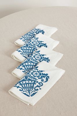 Cabana - Mirandola Set Of Four Printed Linen Napkins - Blue