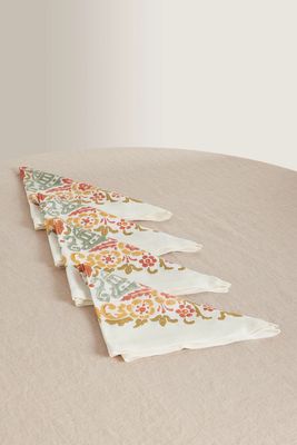 Cabana - Mirandola Set Of Four Printed Linen Napkins - Cream