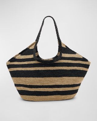 Cabas Striped Raffia Shoulder Bag