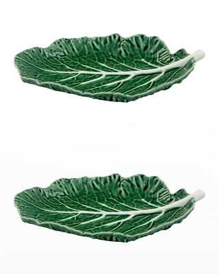 Cabbage Leaf Serving Tray, Green - Set of 2