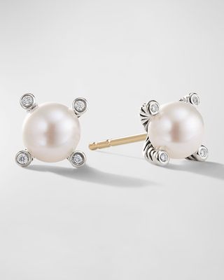 Cable Collectibles Pearl Earrings with Diamonds and Silver, 7mm