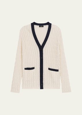 Cable-Knit Contrast-Trim Cardigan