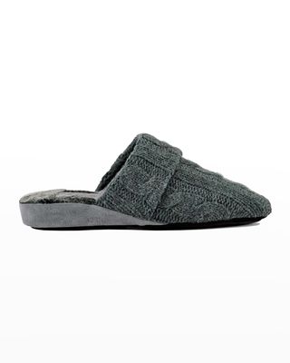 Cable-Knit Faux-Fur Flat Slippers