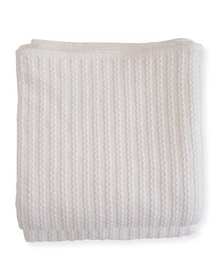 Cable Knit Herringbone Cotton King Blanket, Bright White