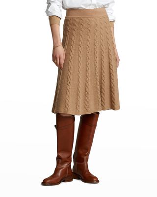 Cable-Knit Wool-Cashmere A-Line Skirt