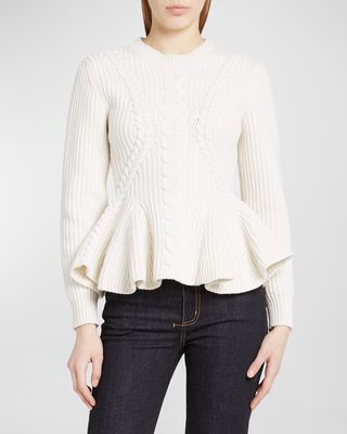 Cable Wool Cashmere Peplum Sweater