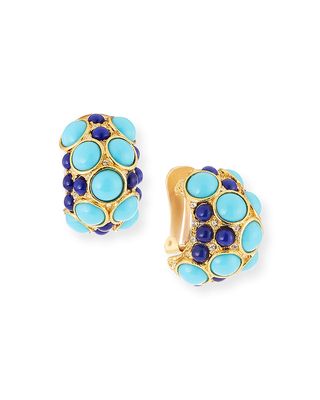 Cabochon Rhinestone Hoop Earrings, Turquoise/Lapis