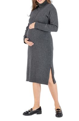 Cache Coeur Adele Turtleneck Long Sleeve Maternity/Nursing Sweater Dress in Anthracite