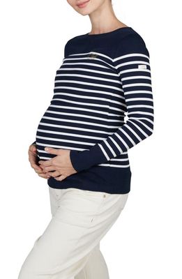 Cache Coeur Benodet Sailor Long Sleeve Maternity/Nursing Top in Marine/White 