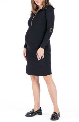 Cache Coeur Favo Long Sleeve Maternity/Nursing Sweater Dress in Black