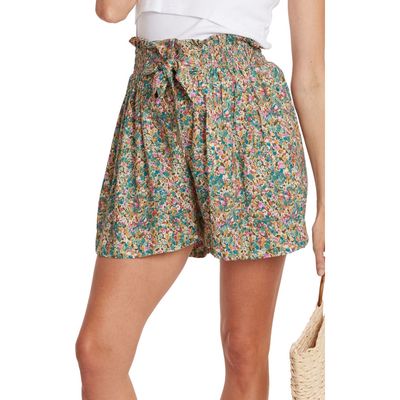 Cache Coeur Garden Smock Waist Maternity Shorts in Beige Multi 