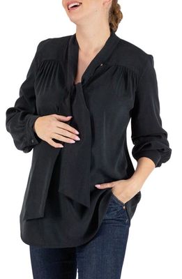 Cache Coeur Margaux Tie Neck Maternity/Nursing Blouse in Black