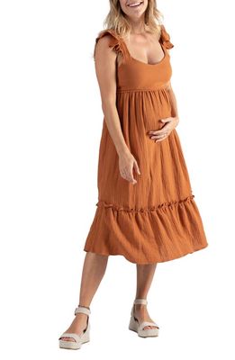 Cache Coeur Melody Organic Cotton Gauze Maternity/Nursing Midi Dress in Caramel