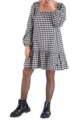 Cache Coeur Patti Checkered Balloon Long Sleeve Cotton Maternity Dress in White