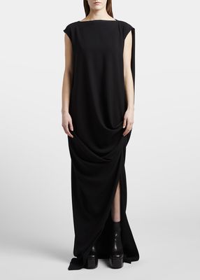 Cady Draped Boat-Neck Gown